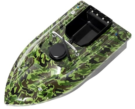 Coniaio Barca per mangimi telecomandata da 500 m, con luce a LED e capacità di carico di 1,5 kg, per una pesca notturna efficiente in lago, mimetica