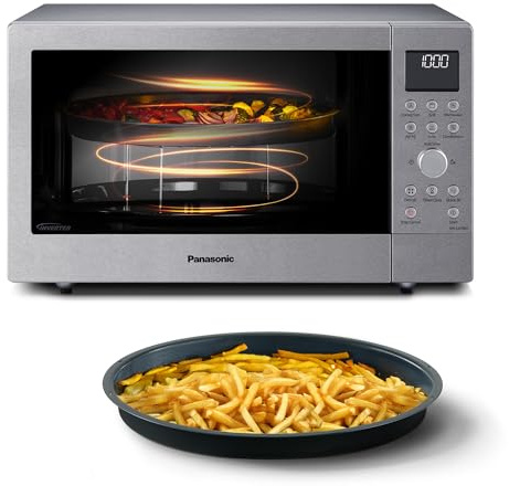 Panasonic NN-CD58RSEPG Horno Microondas Combinado 4 en 1 de 27 L con Freidora De Aire, Inverter de 1000 W, Grill de 1300 W, Convección, 19 Programas Automáticos, Acero iInoxidable