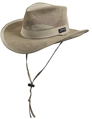 Panama Jack Mesh Crown Safari Sun Hat, 3 Brim, Adjustable Chin Cord, UPF (SPF) 50+ Sun Protection (Khaki, X-Large)