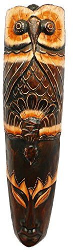 Kunsthandwerk Asien Maske Eule aus Holz, Größe 50 cm, Holz-Maske aus Bali, Wandmaske