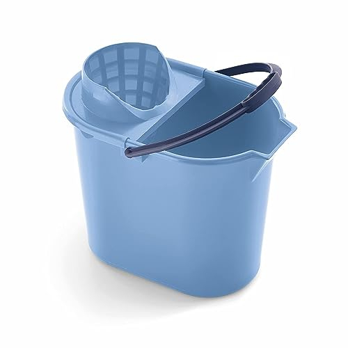 Mery | Ovaler Eimer mit Wringer | Wischeimer | Ergonomischer Griff | Robustes Polypropylen | 12 Liter | Blau | Maße: 31,5x25x34 cm | Abnehmbarer Wringer & Einfaches Ausgießen