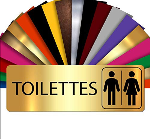 Plaque Signalétique Toilettes Mixtes – Plaque De Porte Adhésive PVC 5 x 15 cm – 20 Couleurs Disponibles (Or Brillant Métallisé)