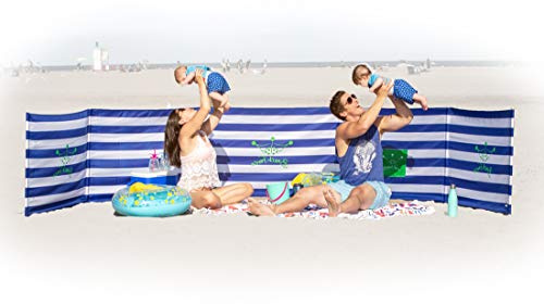 BEACH FENCE Premium 20 ft Beach Windscreen, Privacy Screen, Wind Blocker - Original Nautical, Free Rubber Mallet and Carry Bag Included
