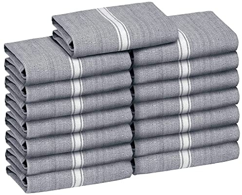 Zeppoli Tea Towel Set Kitchen Towels –100% Natural Cotton Dish Catering Towels - Soft and Absorbent Reusable Cleaning Cloths (Grey White Striped, 15 Pack)