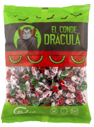 Caramelos Cerdán - Caramelos El Conde Drácula Sabor Sandía | Medio Kilo - Bolsa de 500 gr | Caramelo Duro Sin Gluten ni Alérgenos | Ideal para Fiestas, Eventos y Cumpleaños