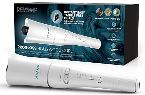 REVAMP Progloss Hollywood Curl - Automatisch rotierender Hair curler, Lockenstab automatisch für Locken & voluminöse Wellen, Keramik-Ionen mit pflegenden Ölen, Hitzeschutzmatte - Amazon Exklusiv, Weiß