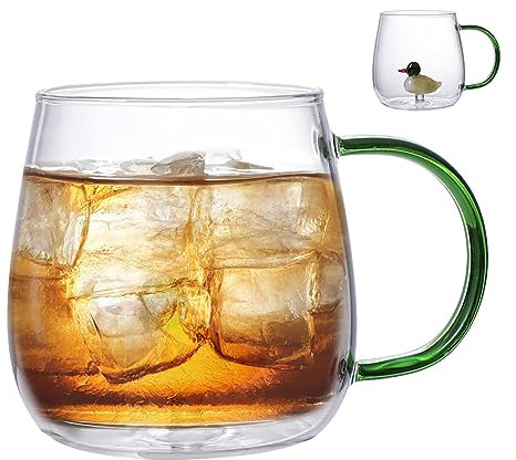-Trinkglas Mit Tier Im Inneren – Tasse Mit Niedlichem Tiermotiv Aus Borosilikatglas, Niedliche Tierkaffeetasse Mit Henkel, Geburtstag, Valentinstag, 380 l