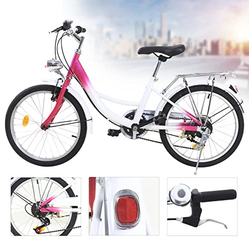 Shiyinge 20 tums cykel, 6-växlad, för barn, flickor, barncykel, stadscykel, rosa cyklar, ungdomscykel med lampa, stål, kedjelampa, presenter till barnens dag