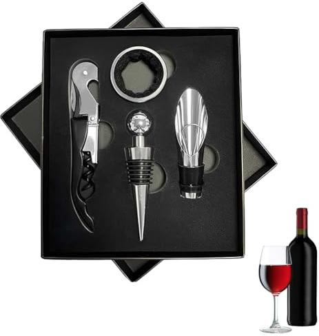 Helweet Set di Accessori da Vino, Set di Cavatappi per Vino, Set Apribottiglie, Apribottiglie Vino, Set Regalo di Accessori per Vino 4 in 1, con Cavatappi Vino, Vino Versatore, Tappo per Vino