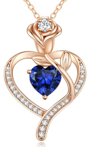 CDE Collier Femme Rose d'Amour Pendentif Coeur Argent 925 Cadeau Femme | Cristaux Pierre de Naissance Cadeaux Idee pour Elle Noël Anniversaire Saint Valentin pour Maman Copine Amour Mamie