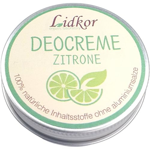 LIDKOR Deocreme Zitrone Duft 50ml - Vegan Deo Creme ohne Aluminium/Alkohol gegen Sweat Off - Bio Deodorant für Herren & Damen - Naturkosmetik gegen Starkes Schwitzen - Unisex - Absorbiert Schnell