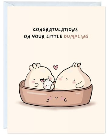 ALY LOU Funny New Baby Card – Punny Greeting Card New Parents, Mom-to-Be, Baby Shower, Congrats, Pregnancy Announcement, Blank Inside (Congratulations On Your Little Dumpling)
