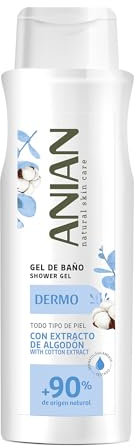 ANIAN - Gel de Baño Dermo, 750 ml, con Extracto de Flor de Algodón y Glicerina, Piel Limpia y Cuidada, Aroma Neutro, Todo Tipo de Piel, +90% Ingredientes de Origen Natural