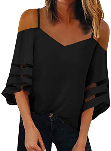 Regalo Cumpleaños Mujer Top De para Mujer con Tirantes Finos, Camisa Informal A La con Hombros Descubiertos, Blusa De Manga Acampanada con Inserción De Malla Camiseta Fe Ideas De Regalos para Mujer
