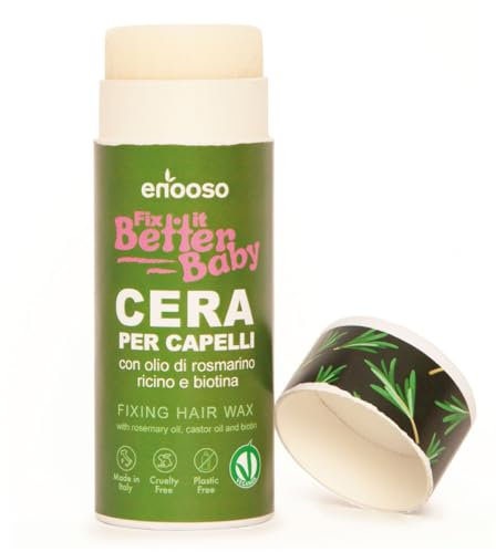 Cera stick capelli donna Rinforzante - Fissa e Nutre con Biotina e Olio di Rosmarino e Ricino - Cera capelli stick Baby Hair per Styling per Frangetta e Ciocche ribelli - Cera capelli bambini, 55ml