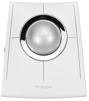 Kensington SlimBlade Pro EQ trådlös styrboll, Bluetooth, 2,4 GHz-anslutning, uppladdningsbar, programmerbara knappar, vit/silverboll