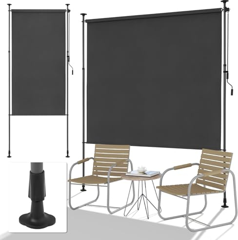 SMONTER Senkrechtmarkise außen Klemmmarkise 120(W) x228-316(H) cm Ausziehbar & Winddicht Vertikalmarkise mit Handkurbel Ohne Bohren für Balkon Terrasse und Garten Blickdicht & Wasserfest Anthrazit