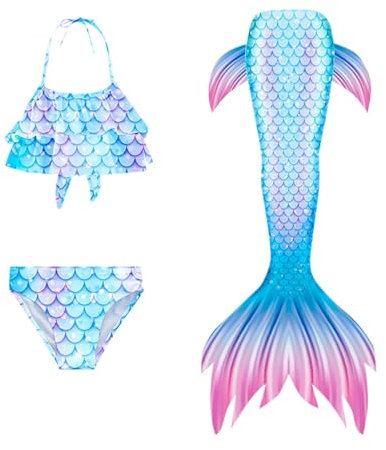 EYNMVR Meerjungfrauenflosse Mädchen mit Meerjungfrau Flosse für Kinder und Erwachsener Himmelblau 6-7 Jahre