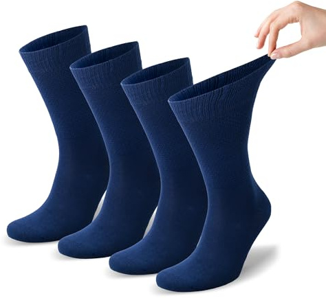 Zemy® Men Loose Diabetic Socks | 4-Pair Crew Socks for Men | Super Soft Eco-Friendly Bamboo Material | Durable with Seamless Toe&Soft Top | Multicolour Options | 4 Seasons