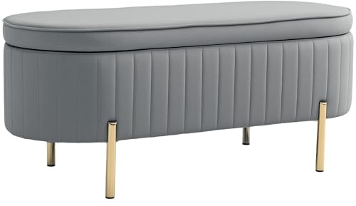 HOMCOM Banc de Rangement, Bout de lit en Velours, Coffre de Rangement avec Couvercle, Pieds en métal, capacité 72 L, jusqu'à 220 kg, Banquette pour Salon, Chambre, entrée, 108x44x43,5cm, Gris