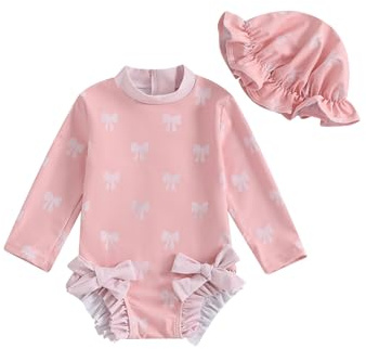 DivingBirds Baby Girls Swimming Costume Long Sleeve for 12-18 Months