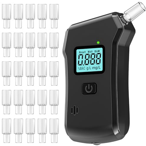 Alcoholímetro,Alcoholimetro Digital Homologado,Profesional Test Alcoholemia,con Pantalla LCD Digital Alta Precisión,25 Boquillas,Sensores Dobles Gran,para Uso Personal Profesional Hogar Sople