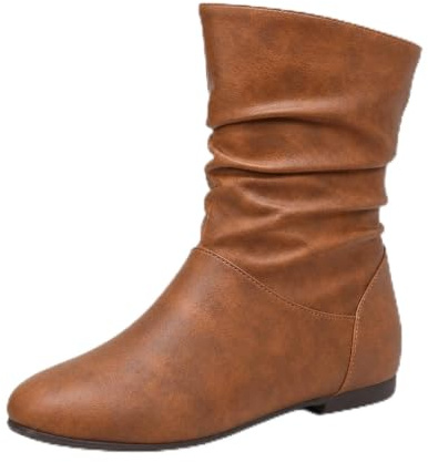 GemChve Bottines Slouch Femme à Bout Rond – Confortables Bottines Cheville Plates, Courtes Souples 36-43 EU