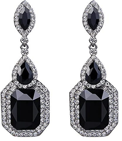 Clearine Femme Mariage Mariée Pendants d'Oreilles Clip-On Cristal Carré Lustre Boucles d'Oreilles