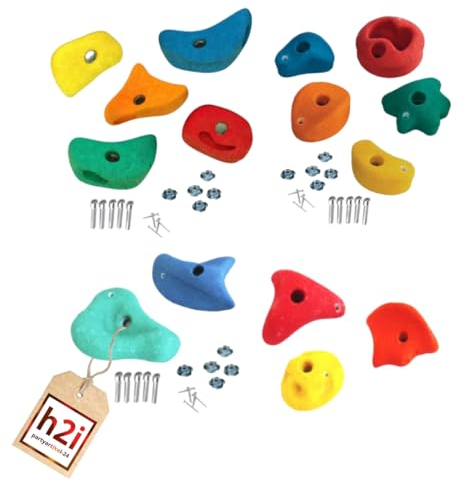 h2i Klettergriffe Kinder & Erwachsene | Klettersteine inkl. Befestigungsmaterial | Bunte Bouldergriffe für Spielturm & Kletterwand | Kletterwand Griffe für Indoor & Outdoor | 3 x 5 Stück (Mix)