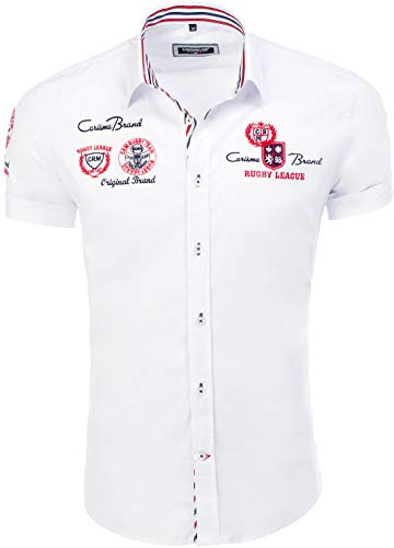Carisma Camicia da Uomo a Maniche Corte in 97% Cotone Con Ricamo - per il Tempo Libero ed Estate, Bianco, XXL