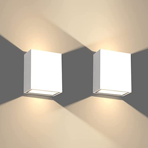 Klighten 2 stycken LED-väggbelysning utomhus inomhus 7 W up Down utomhu vattentät IP65 väggbelysning modern vägglampa av aluminium för entré vardagsrum trädgård, 2700–3000 K varm vit, vit