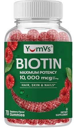 Biotin Gummies 10,000mcg – Biotin for Hair Growth Women – Great-Tasting Gummies – Hair, Skin & Nails Vitamins – Non-GMO Vegan Biotina Supplement for Women – 70 Count