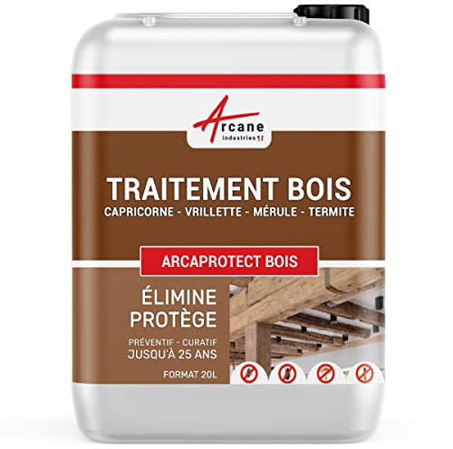 Traitement bois Insectes xylophène et champignons - Protection bois pour charpentes, poutres terrasses bois | ARCAPROTECT BOIS - 20 L - ARCANE INDUSTRIES