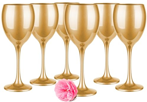 Glasmark Krosno Copas De Vino Juego De 6 Copas De Vino Blanco 300Ml Copas De Vino Tinto Cristalería Copas De Vino Set Oro Metálico