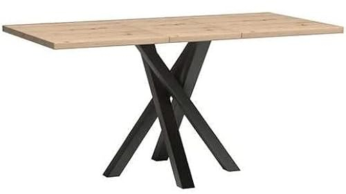 Marmex Cali Tisch - Ausziehbarer Tisch mit großer Tischplatte für Esszimmer, Wohnzimmer - Beine aus Metall, Pulverbeschichtet - Esstisch, Familientisch - Eiche Artisan + Schwarz Matt - 120-160x75x80