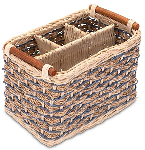 Decorasian Besteckhalter aus Rattan - Besteckkorb geflochten für den Tisch - Tischbutler für Besteck und Utensilien mit Unterteilung
