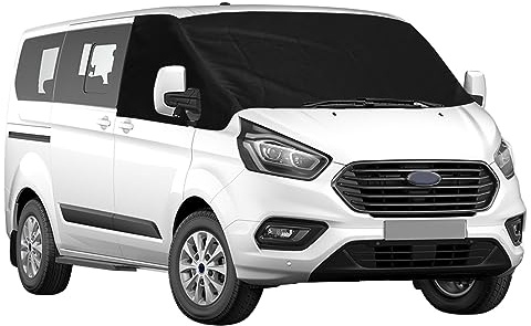 Cubierta del Parabrisas Compatible con Ford Transit Custom 2012-2022, 600D Lujo Parasol de Ventana Delantera, 100% Opaco, Bloquea Los Rayos UV, Protector de Parabrisas Delantera Resistente Intemperie