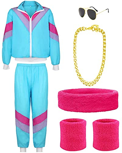 YADODO 90er 80er Jahre Outfit Herren Damen Trainingsanzug Jacke Hose Anzug Accessoires Kleidung New Kids Kostüm 80iger Schlagerparty Bad Taste Paare Karneval (S)