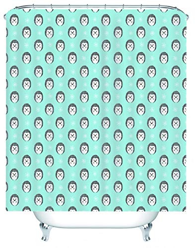 EHOMERY Duschvorhang Jugendstil Lange Duschvorhänge Igel Polyester Cyangrau Rostfreie Ösen Und 12 Hakenringe, 180X180Cm