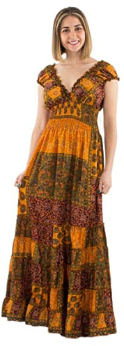 Coline - Robe Longue bohème imprimé Patch Ethnique