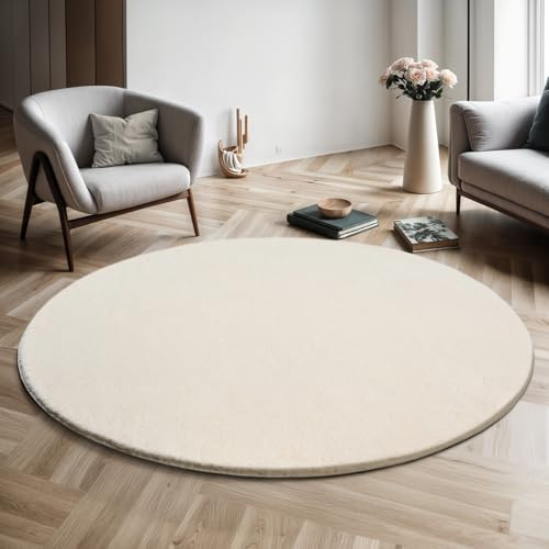 the carpet Relax - Alfombra Moderna y mullida de Pelo Corto, para salón, Parte Inferior Antideslizante, Lavable hasta 30 Grados, Muy Suave, Beige, 160 cm Redondo