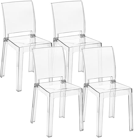 Baroni Home Set di 4 Sedie in Policarbonato Trasparente Resistente, Smontabile in 2 Pezzi, Seduta Ergonomica con Schienale Incurvato, 36x81x43 cm