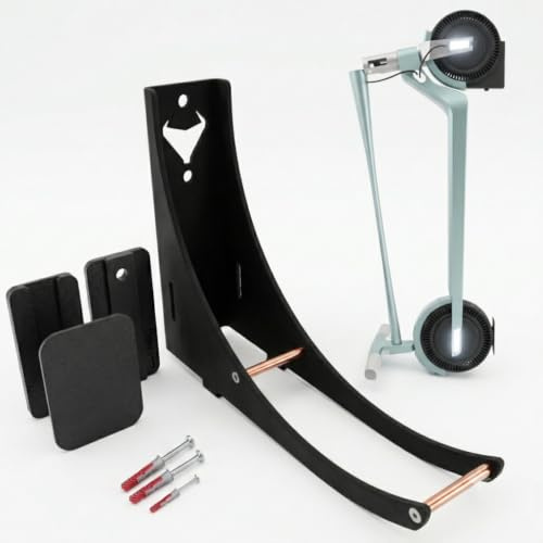 Soporte de Pared para Patinete Eléctrico – Acero Negro Mate – Sistema Anticaídas y Soporte para Cargador (8,5 Pulgadas)