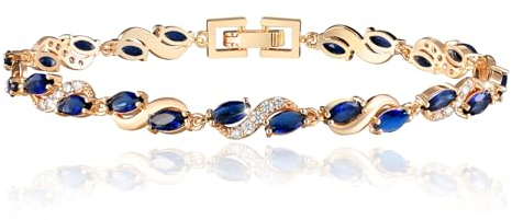 Richapex Infinity Bracelet Pour Femme Plaqué Or 18K Classique Bangles Cubic Zirconia Bracelet Réglable pour Cadeau d'anniversaire (bleu)