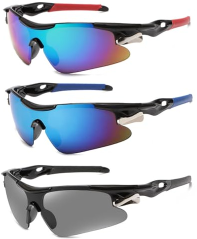 HJUWANG 3 Pack Sports Cycling Glasses Outdoor Men Cycling Sunglasses Windproof Cycling Glasses UV400 Protection Light Sunglasses Outdoor Glasses for Men Woman