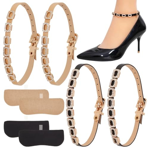 PH PandaHall 2 pares de correas para zapatos de tacón alto de piel con inserciones para cojín en el talón, correas ajustables de tobillo y bandas para cordones anti