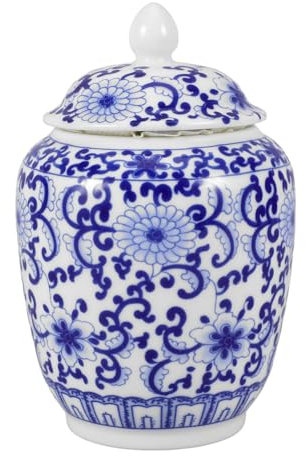 Kichvoe Blue and White Porcelain Ginger Jar with Lid Vintage Ceramic Canister Chinese Temple Jar Decorative Jar for Spice Tea Coffee Sugar Oriental Decor