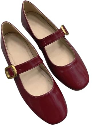 Minetom Femmes Filles Mary Jane Élégant Fête Soirée Ballerines à Bout Rond Confortable Chaussures Plates avec Boucle A Rouge 39 EU
