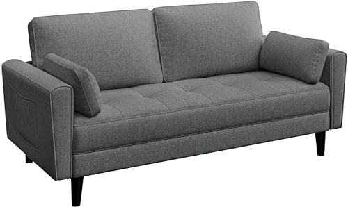 Yaheetech 2 Sitzer Sofa, Polstersofa mit 2 Kissen und Armlehnen, Moderne Couch Loungesofa aus Leinenstoff, Bequemes Loveseat für Wohnzimmer/Schlafzimmer Dunkelgrau