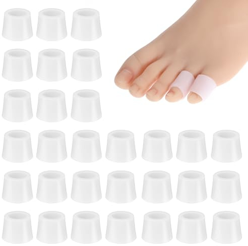 Ouligay 30 protectores de silicona para dedos de los pies, transpirables, protectores de dedos pequeños, para ampollas, rozaduras, callos (blanco)